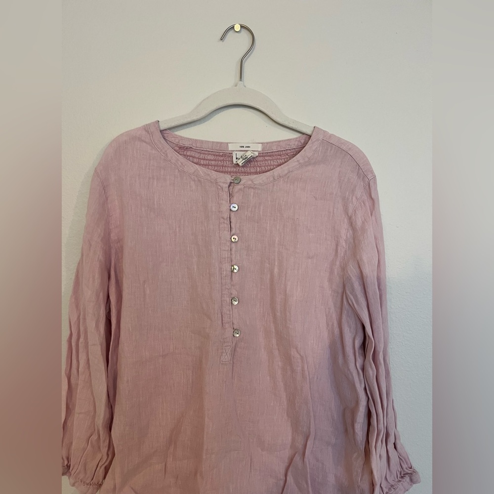 Linen Pink Button-Up Top